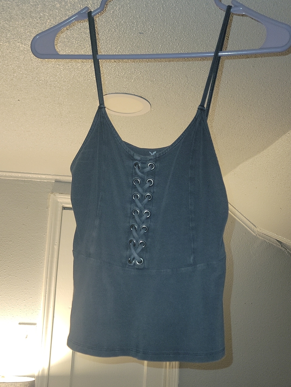 American Eagle Outfitters Charcoal Lace-Up Tank Top